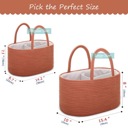 COMSE Large Baby Diaper Caddy Organizer for Girl Boy, Car Caddy with Handles, Cotton Rope Basket for Changing Table, Nursery Organizer, Gift for Baby Shower and Registry Must Have, Autumn Glaze