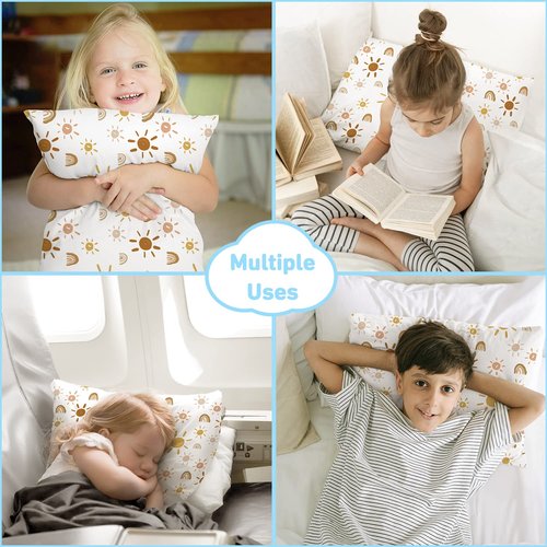 Babebay Toddler Pillow - 13x18 Machine Washable Kids Pillow with Case | Perfect for Travel - Sunshine Rainbow
