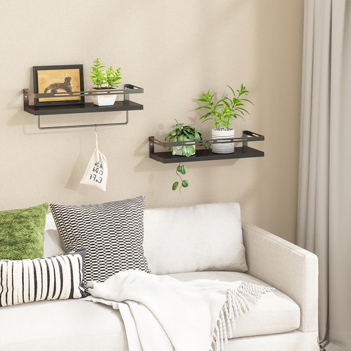 YGEOMER Floating Shelves for Bathroom Organizer Over Toilet, Wall Mounted Bathroom Shelves with Towel Bar, Wall Shelf for Bedroom Kitchen Living Room Storage (Black-Black)