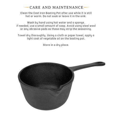 Jim Beam JB0204 Pre-Seasoned Heavy Duty Construction Cast Iron Basting Pot for Grilling and Oven, Large, Black