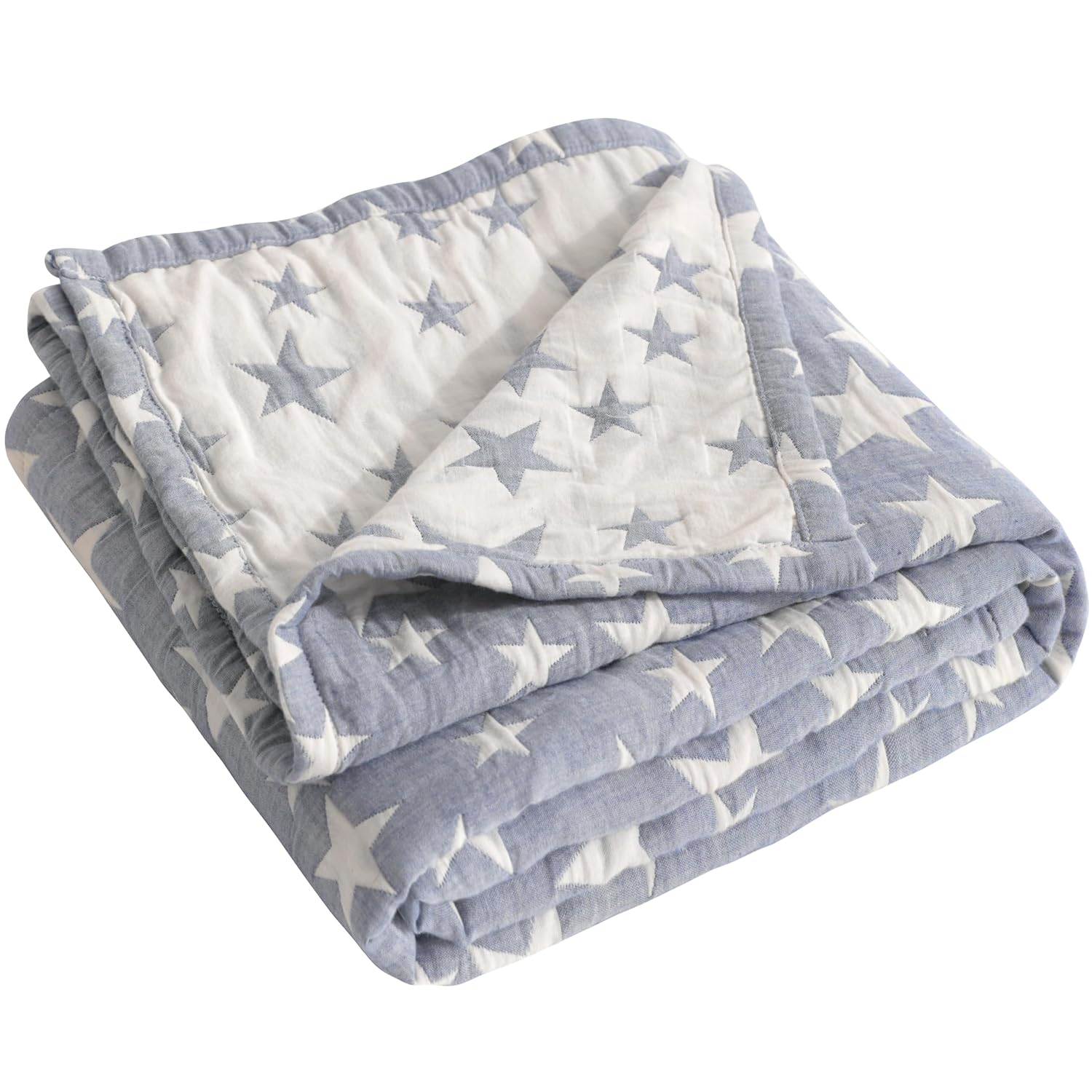 NTBAY Oversized Muslin Cotton Toddler Blanket - Super Soft Reversible Nursery Bed Blanket, 45"x60", Blue/White Star