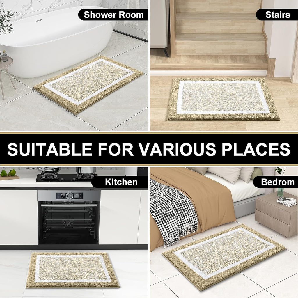 OLANLY Bathroom Rugs - Extra Soft Microfiber Bath Mat | Non-Slip, Machine Washable, Quick Dry (24x16, Beige)