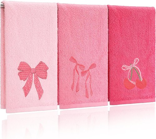 FuWeave 3 Pcs Pink Hand Towels - Soft 100% Cotton, Absorbent & Decorative | Perfect Bridal Shower Gift 13.7 x 29.5''