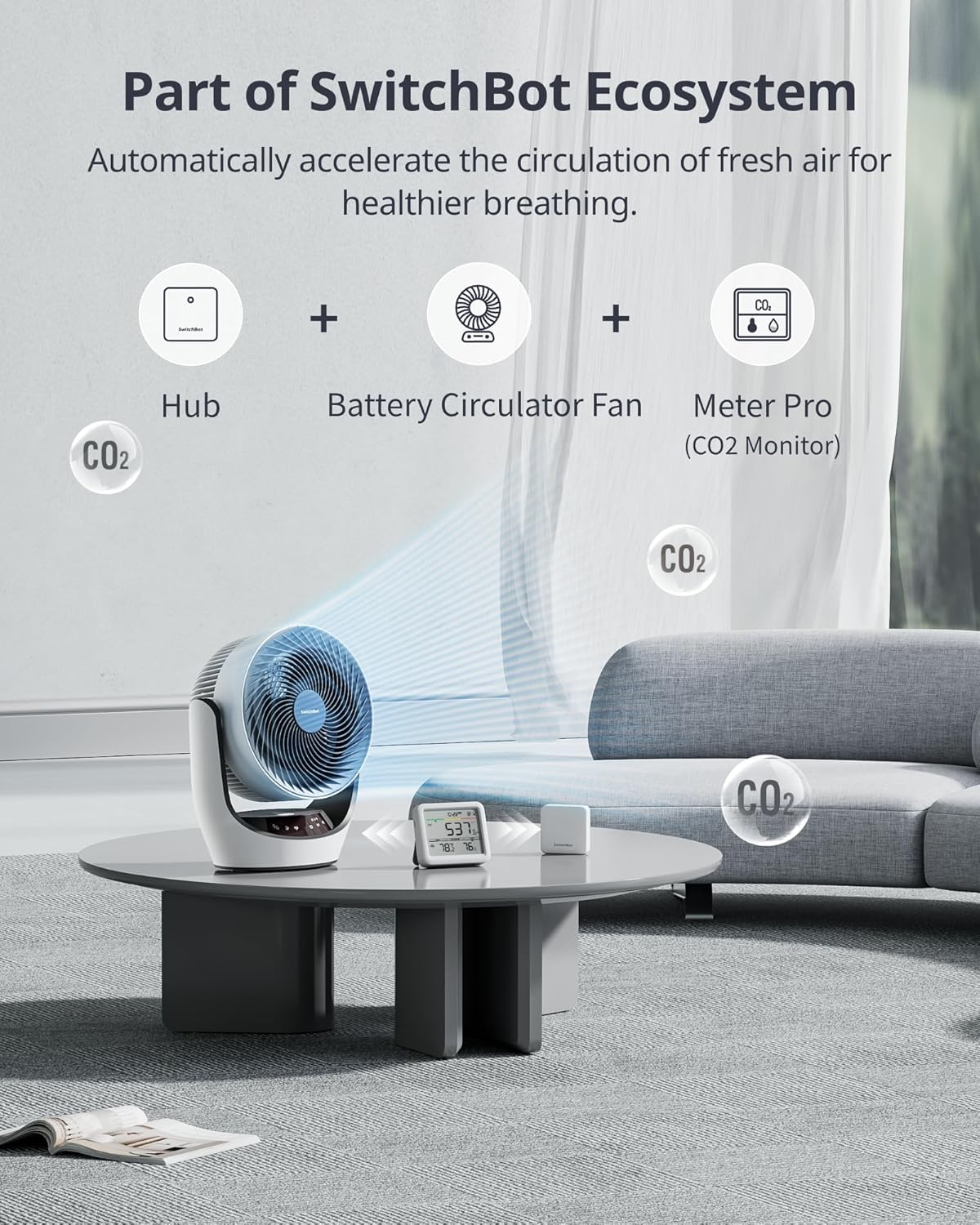 SwitchBot CO2 Detector - Portable Air Quality Monitor for CO2, Temperature & Humidity | Ideal for Home, Car & Office