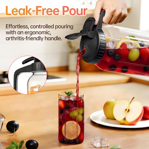 64oz Glass Pitcher with Lid & Spout – 2 Quart Mason Jars, Airtight & Leakproof Breastmilk Pitcher for Cold Brew Coffee, Sun Tea, Water, Juice – Wide Mouth, Fridge Safe