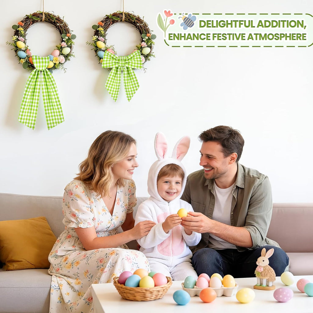 Regine Switzerland Spring Wreath Sash - 56 Inch Green & White Plaid for Holiday Decor | Indoor & Outdoor Use