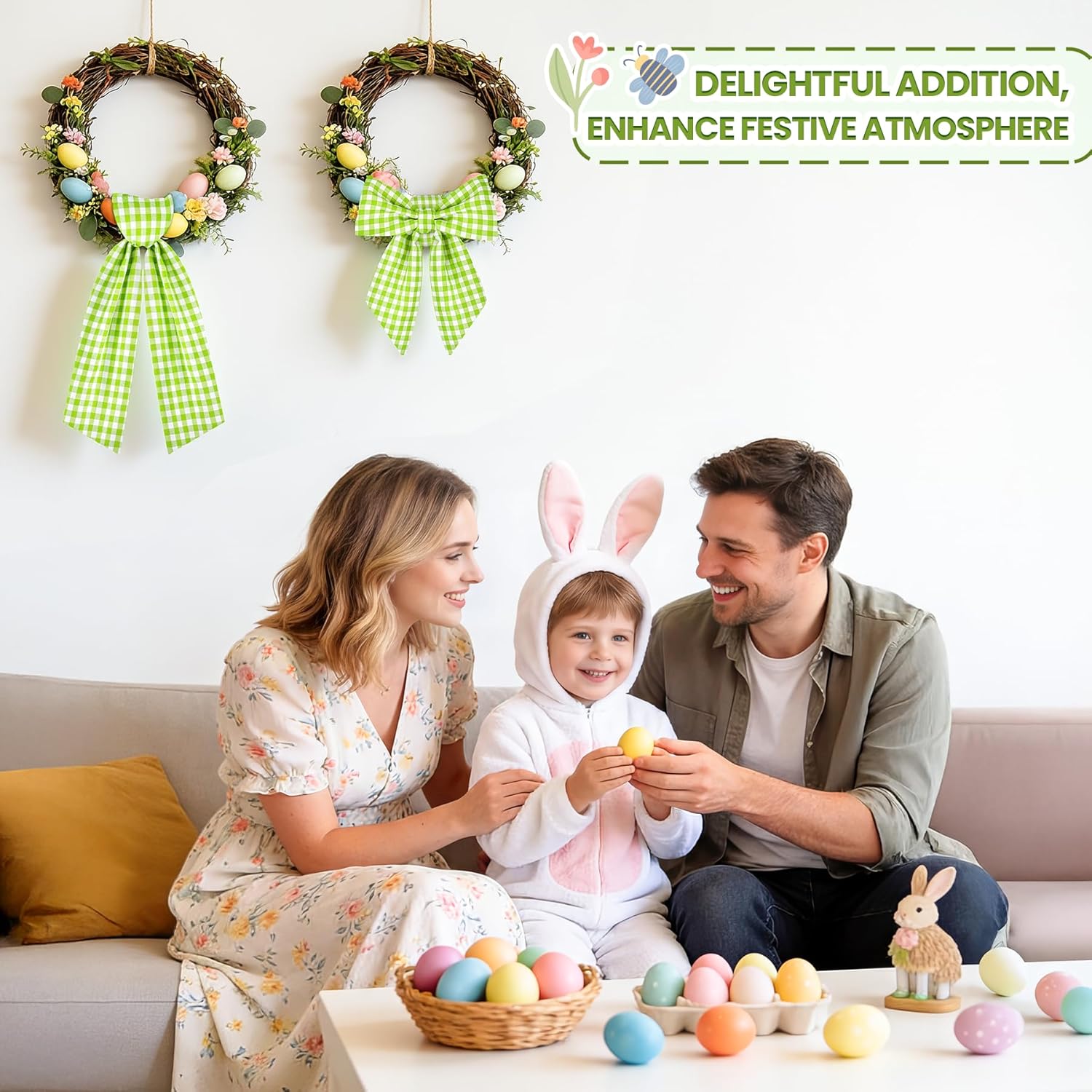 Regine Switzerland Spring Wreath Sash - 56 Inch Green & White Plaid for Holiday Decor | Indoor & Outdoor Use