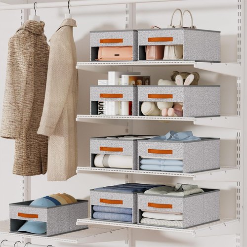 Homsorout Drawer Organizers - 6 Pack Foldable Fabric Pants Organizer with Clear Window & Handles | Light Gray