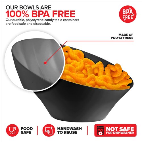 20oz Black Plastic Serving Bowls (4 Pack) Medium Disposable Snack Bowl Candy Dishes, Buffet Containers for Chips, Popcorn, Snacks, Mints, Salad Bar, Parties, Office Desk, Bridal Shower, Party Supplies