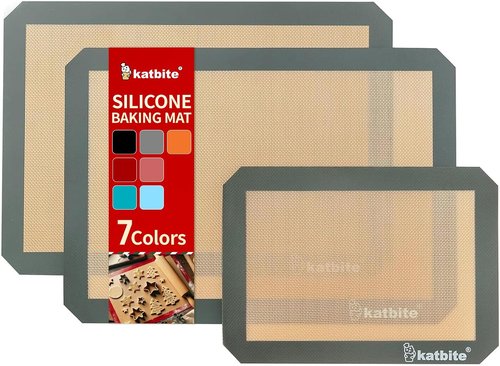 Katbite Silicone Baking Mat Set - Large Nonstick Reusable Mats for Cookies & Pastry | 3-Piece Set (2 Half Sheets & 1 Quarter)