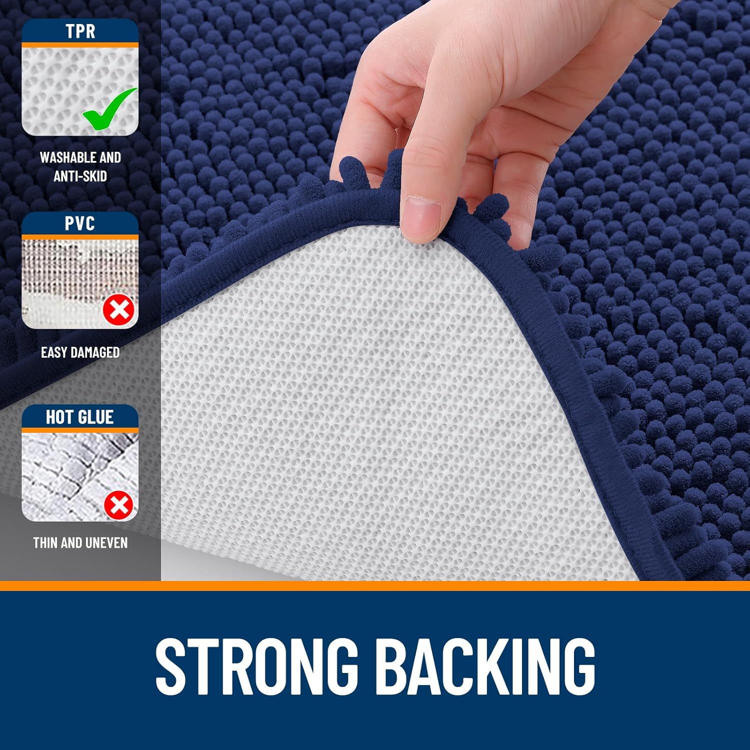 OLANLY Small Bathroom Rugs - Soft Absorbent Chenille Bath Mats | Quick Dry, Machine Washable, 24x16, Twilight Sapphire
