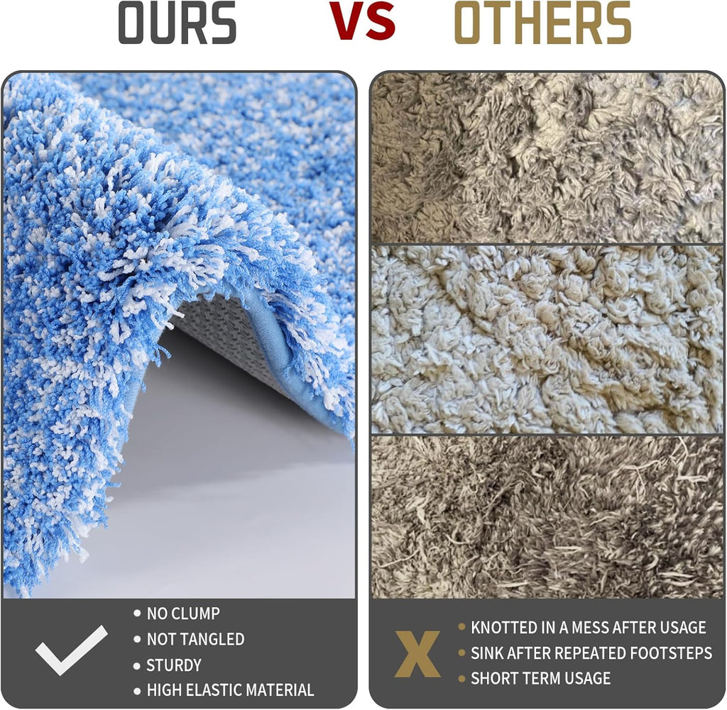 Yimobra Bath Rugs - Ultra Soft Non-Slip Microfiber Bath Mats | 32x20 Blue and White, Machine Washable