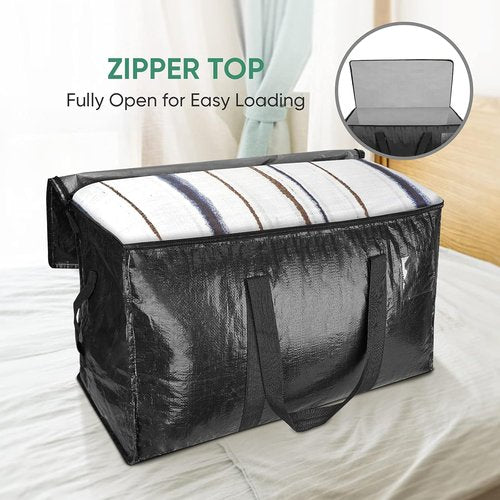 BALEINE Heavy-Duty Moving Bags - 4-Pack Oversized Storage Totes with Reinforced Handles | Black