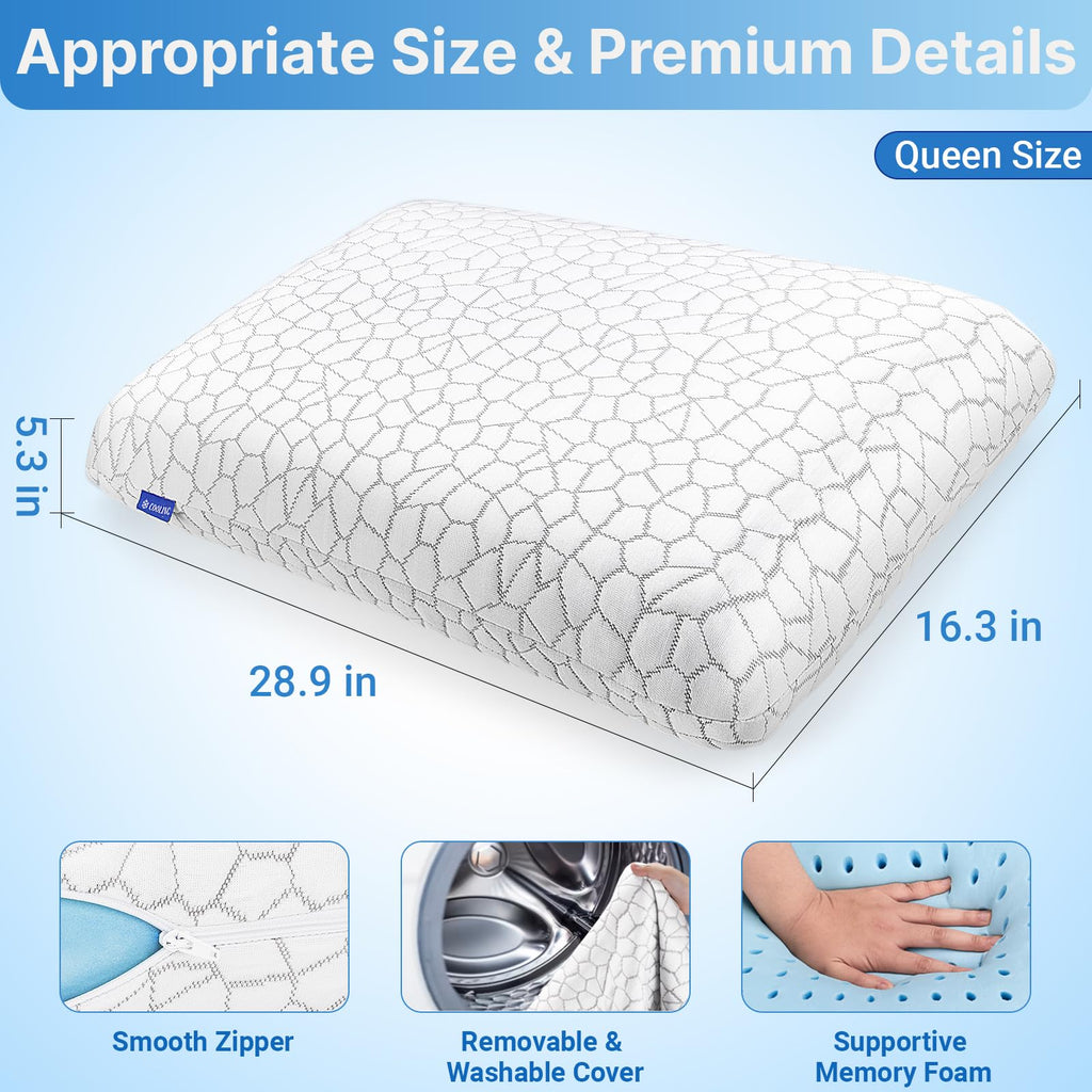 TranquilMoments Memory Foam Pillows, Bed Pillow, Bed Pillow for Side, Back and Stomach Sleepers, Neck Pillow for Sleeping with Removable and Machine Washable Cover, Queen Size (1 Pack)