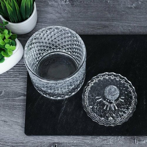 Clear Glass Jar with Lid – Qtip Holder, Cotton Ball Storage for Bathroom & Vanity, Crystal Glass, Candy Jar, Sugar Cube Storage for Kitchen Organizer, Home Decorative, Wedding Gift, Holiday Present