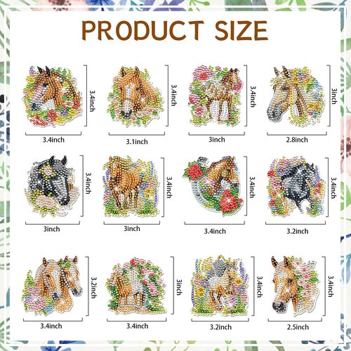 INCOK Diamond Art Refrigerator Magnets - 12 PCS Horse Diamond Painting Fridge Magnet Stickers Kits DIY Refrigerator Diamond Art Craft for Adult Beginners Home Decors Christmas Gift Horse Lover