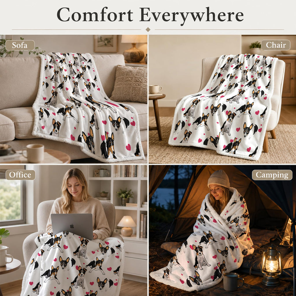 BlessLiving Rat Terrier White Throw Blanket with Dense Black Dog Patterns Sherpa Fleece Blanket Couch Bed, Soft Cozy Warm Pet Blankets for Puppy Lovers Pink Heart Cute Animal Print Gift 50x60 Inches