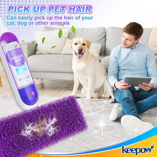 KEEPOW Reusable Microfiber Mop Pads Compatible with Swiffer PowerMop 4 Pack, Power Mop Pads Refills for 13 ''-15 '' Spray Mop, Machine Washable Pad Replacement for Multi-Surface Floor Cleaning