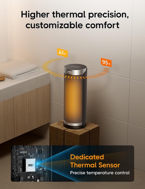 DREO Space Heater for Bathroom and Indoor, 70°Oscillating, 5 Modes, Remote for Home Bedroom, 12H Timer, with ALCI Safety Plug