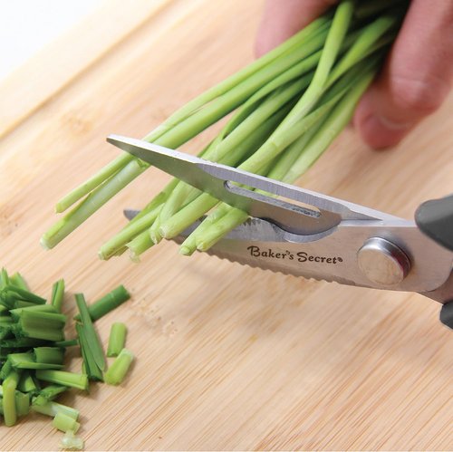 Baker's Secret Kitchen Scissors - 8.5" Stainless Steel Shears with Nut Cracker & Bottle Opener - Black Handle