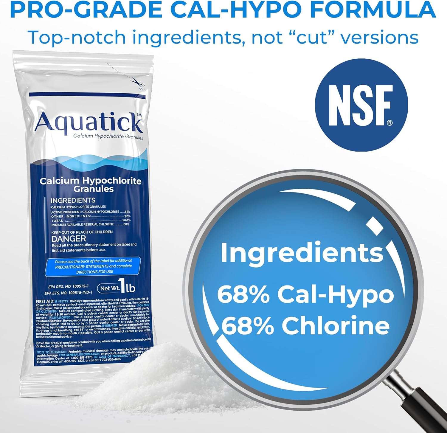 Pro-Grade Chlorine Pool Shock - 68% Cal-Hypo Granular Sanitizer for Crystal Clear Water | 1lb