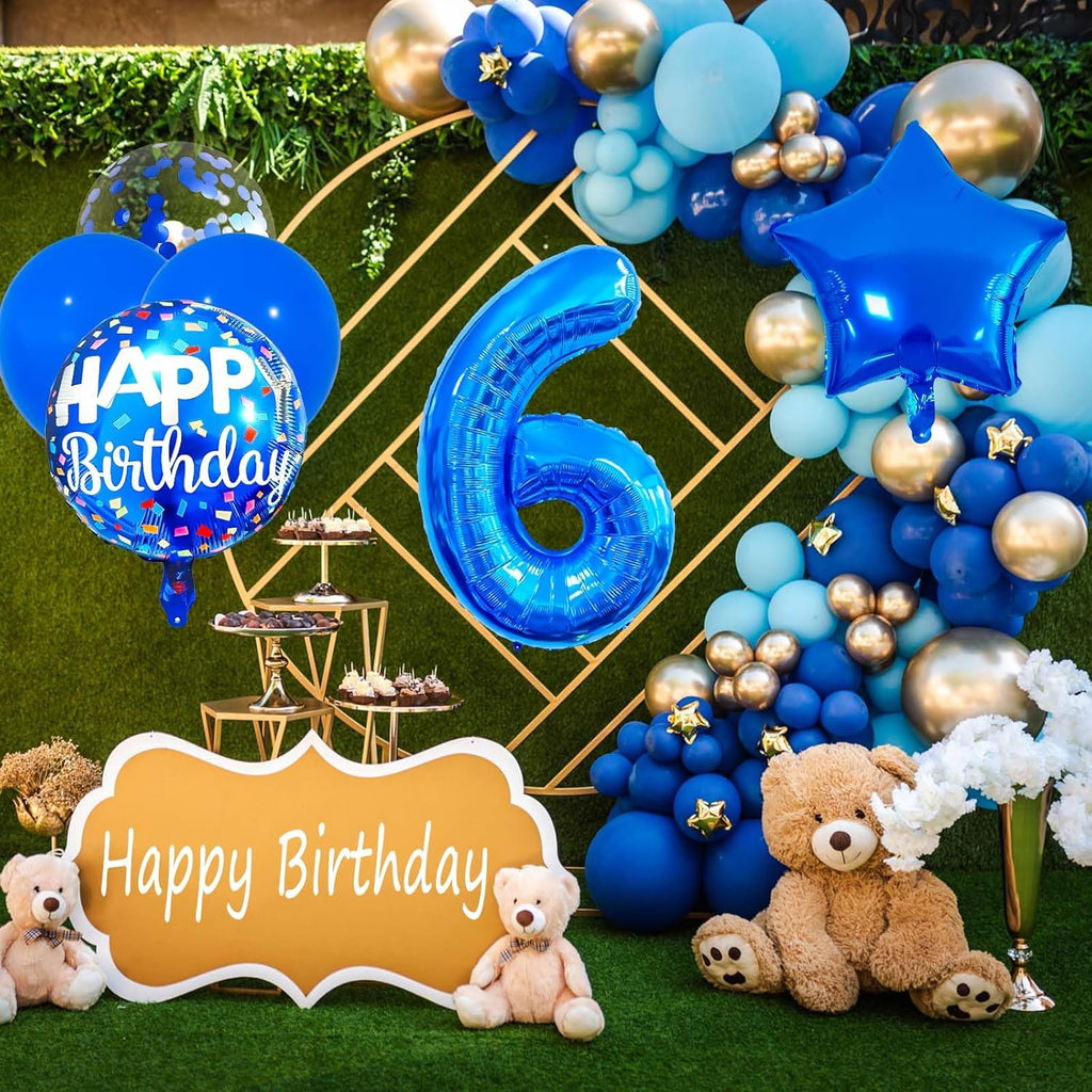 Skiennix 6 Balloon Number - Dark Blue Confetti Latex Foil Birthday Balloon for Kids' Party Decor