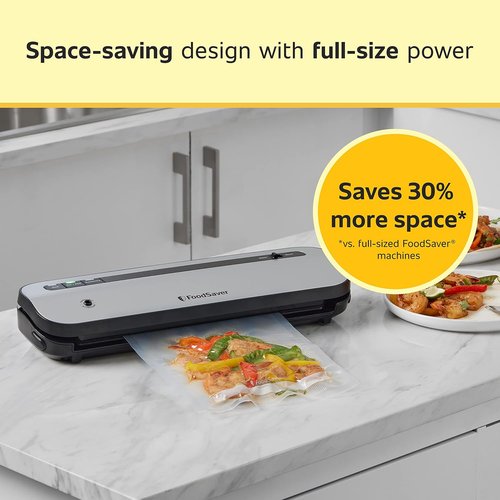 FoodSaver Vacuum Sealer - Space-Saving Design with Bags & Roll Included | Ideal for Food Preservation