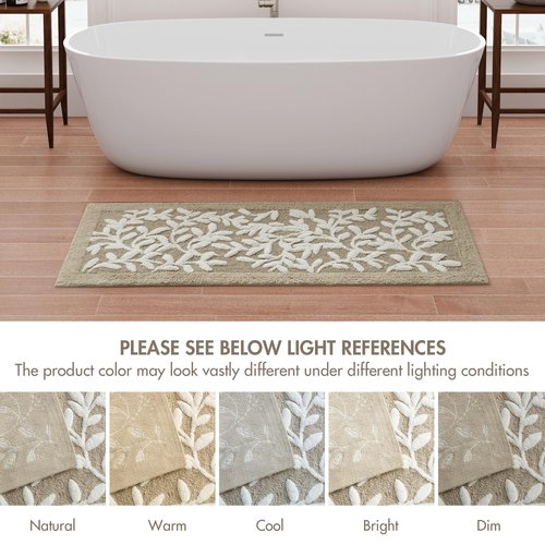 Madison Park Serene 100% Cotton Tufted Bathroom Rug - High & Low Tufting Floral Leaf Design, Quality Luxurious Plush Medium Pile Bath Mat Absorbent, Quick Dry, Shower Room Décor, 24x60 Taupe