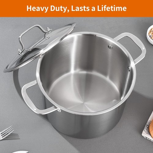 DELARLO Tri-ply Stainless Steel 20QT Stock Pot, Compatible with All Stoves Up to 600℉, 18/10 Induction Big Cooking Pot with Lid, Fast & Even Heating, Durable Large Soup Pot