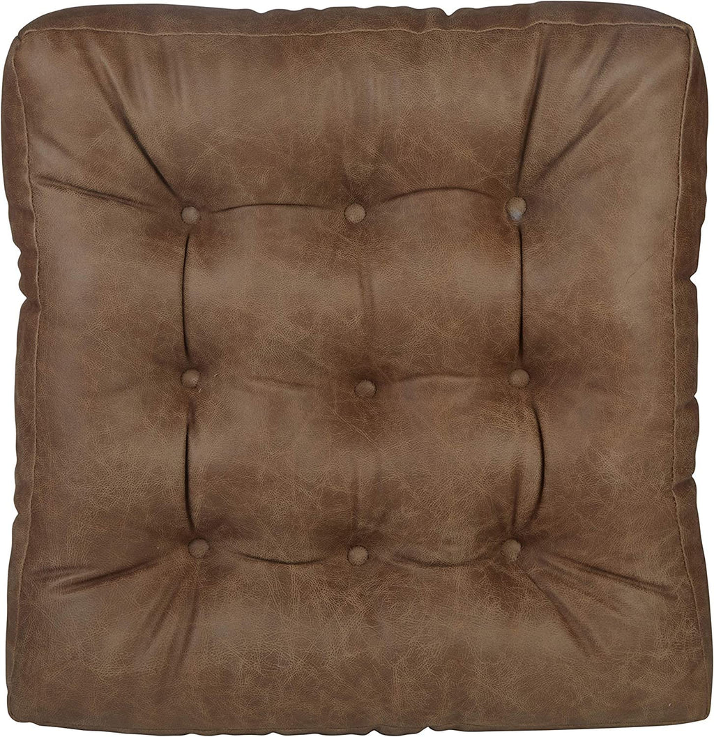 Klear Vu Gripper Non-Slip Floor Cushions for Adults, Extra Thick Square Meditation Pillow, Ideal for Yoga, Seating or Lounging, 21"x21", 1 Count, Brown Faux Leather