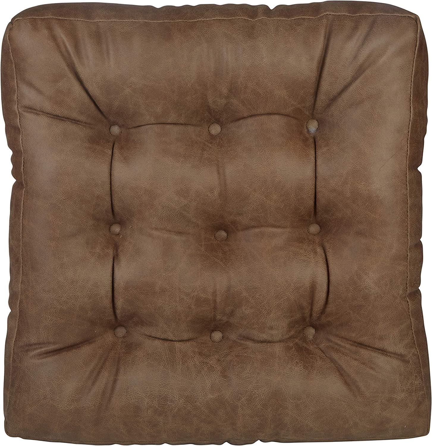 Klear Vu Gripper Non-Slip Floor Cushions for Adults, Extra Thick Square Meditation Pillow, Ideal for Yoga, Seating or Lounging, 21"x21", 1 Count, Brown Faux Leather