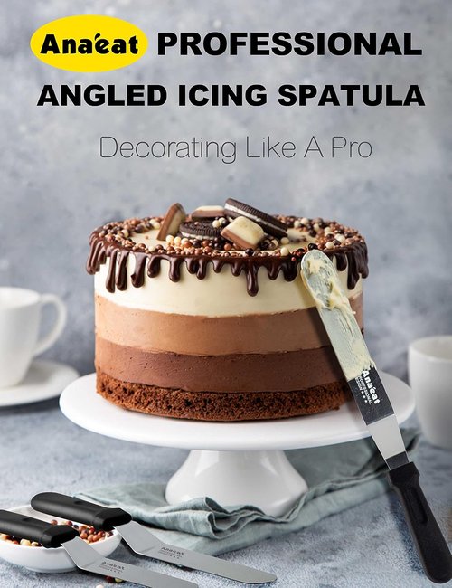 Anaeat Icing Spatulas - Set of 3 Professional Angled Offset Cake Spatulas | Stainless Steel Blades (6", 8", 10") for Perfect Frosting and Baking