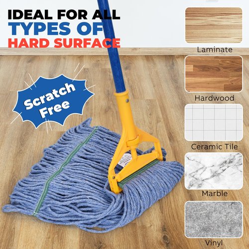 Onesimus Mop Head Replacement, Commercial Heavy Duty 16 oz 4-Ply Cotton Looped End Wet Mop Heads, Blue, with 1.25" Universal Headband for Industrial, Janitorial and Restaurant Cleaning, 3 Pack
