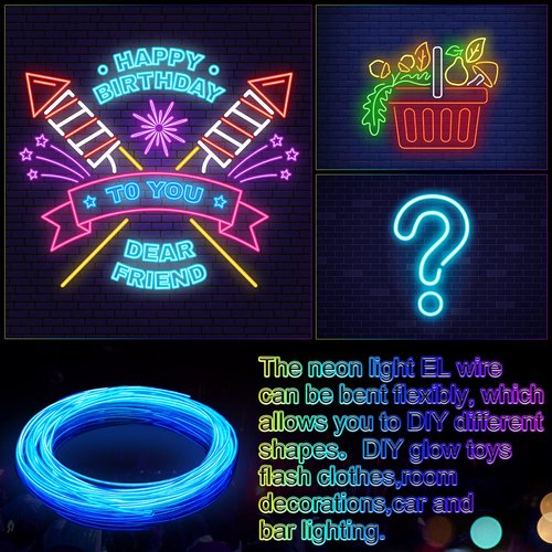 Konohan 6 Pcs Portable Wearable LED Lights Neon El Wire, Battery Operated, Glow Wire for DIY Costume, Halloween, Christmas Decorations(Red, Pink, Blue, Green, Purple, Yellow,16.4 Feet)