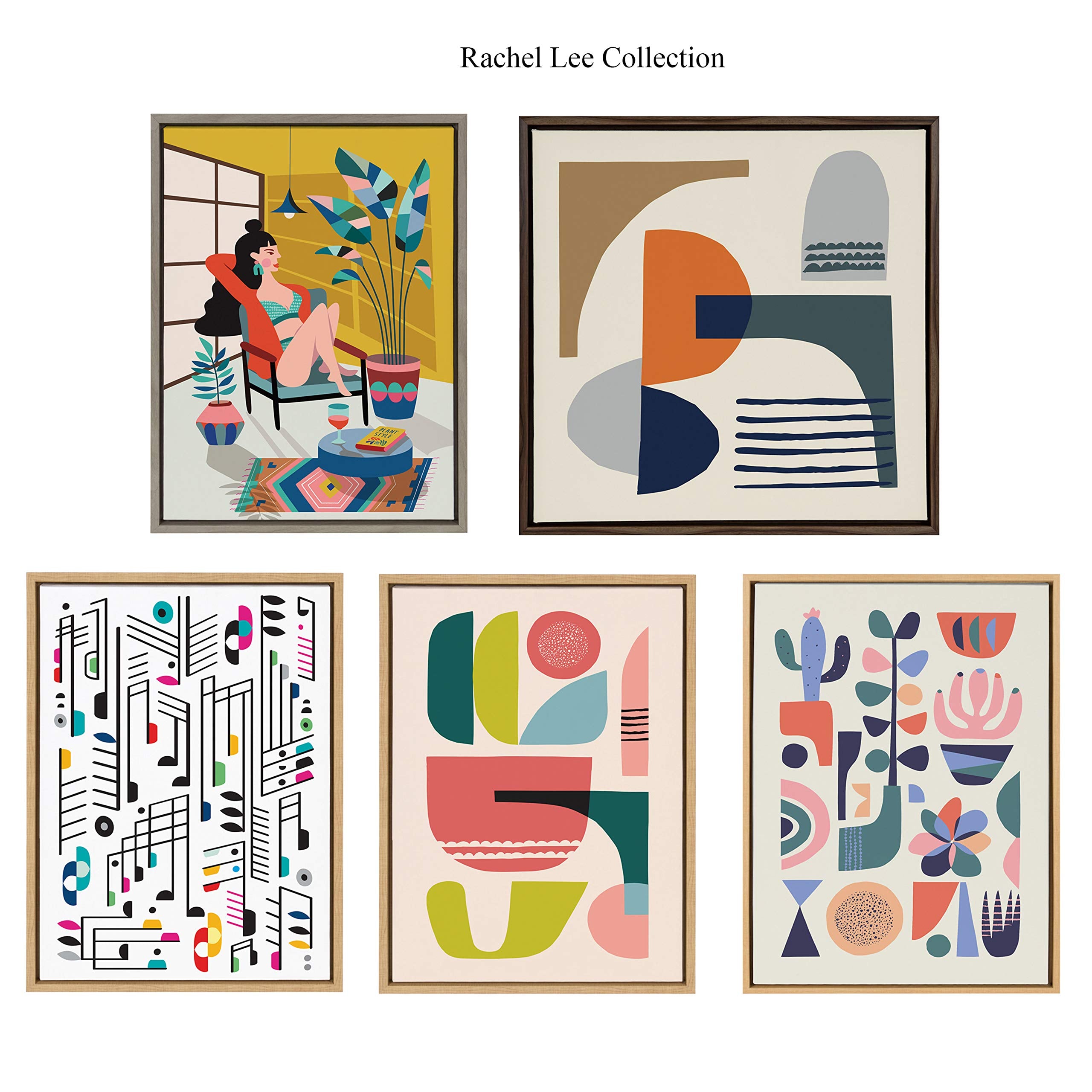 Kate and Laurel Sylvie Mid-Century Succulents Framed Canvas Wall Art by Rachel Lee, 18x24 Natural, Abstract Wall Decor