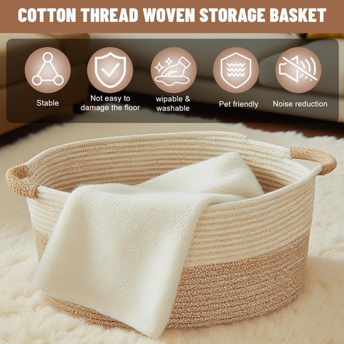 ELIDANTE Small Woven Laundry Basket, Cotton Rope Storage Basket for Bedroom, Nursery & Bathroom – Toy Storage Organizer (Small(21.65" L x 12.6" W x 8.46" H))