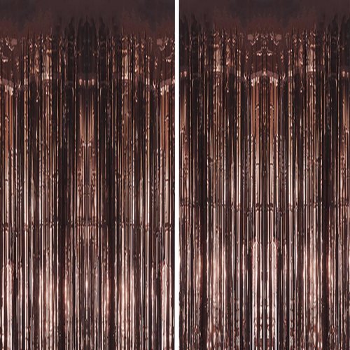 DECOCKRAT 2 Pack Foil Fringe Backdrop - Brown Shiny Tinsel Curtains for Party Decoration/Photo Booth Props - 3.3x6.6 FT Metallic Foil Backdrop for Birthday, Wedding, Graduation, Christmas.