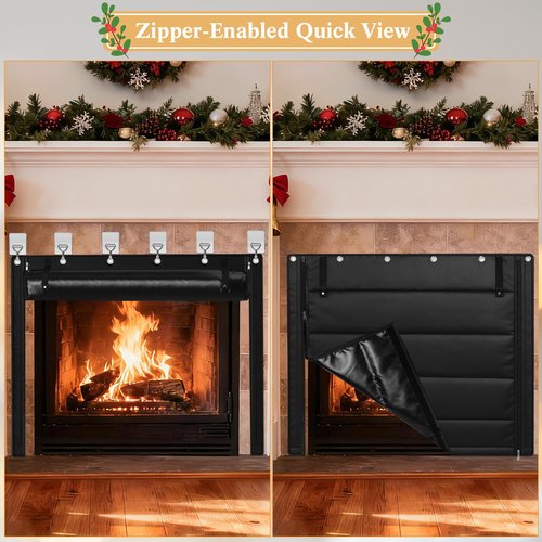 LUCKIPLUS Fireplace Cover, Indoor Fireplace Blanket with Hook & Loop Tapes, Fireplace Draft Cover Stops Heat Loss, Fire Place Draft Stopper Cold Air Blocker Save Energy 39"x32" Black