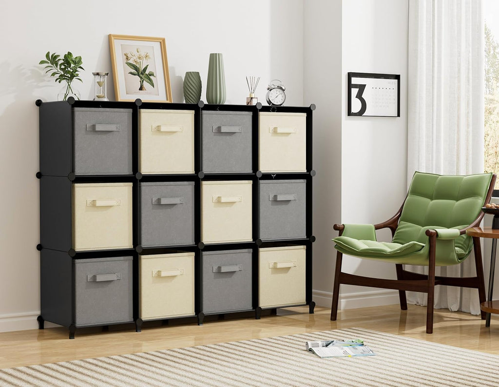 Skiennix 12-Cube Storage Organizer - Portable Closet Organizers for Kids & Adults | Black