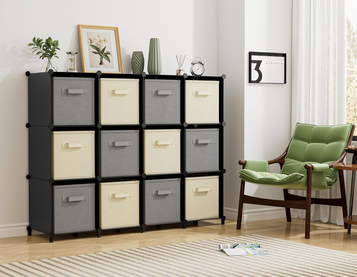 Skiennix 12-Cube Storage Organizer - Portable Closet Organizers for Kids & Adults | Black