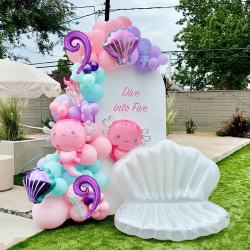 11Pcs Pink Axolotl Balloons,Seashell/Coral/Seaweed Balloon For Axolotl Birthday Party Decoration/Under the sea Party Decor/Mermaid Party Supplies Balloons/Axolotl Baby shower