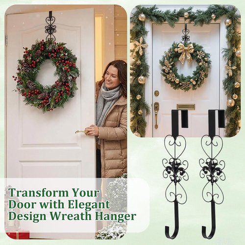 Heavy Duty Metal Wreath Hanger by [Brand Name] - Elegant 15.5 Inch Door Hook for Easter & Christmas Decor | Black