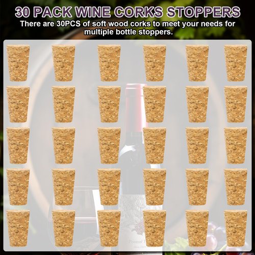 Yasdyri 30PCS Natural Cork Stoppers Soft Wood Tapered Corks for Glass Bottles,Crafts, Home Decor, DIY Projects, Wine Bottles