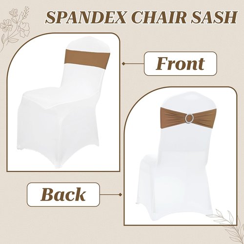 MDS Premium Stretch Chair Sashes - Pack of 25 Elastic Covers with Buckle Slider | Mocha for Weddings & Events