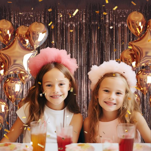 DECOCKRAT 2 Pack Foil Fringe Backdrop - Brown Shiny Tinsel Curtains for Party Decoration/Photo Booth Props - 3.3x6.6 FT Metallic Foil Backdrop for Birthday, Wedding, Graduation, Christmas.