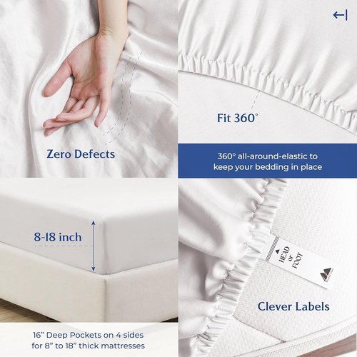 Mayfair Linen King Size Organic Cotton Sheets - 4 PC White Percale Set, Soft & Cooling, 16" Deep Pocket - GOTS Certified