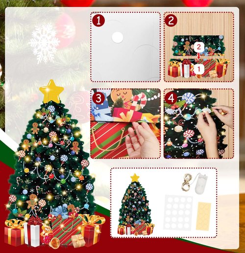 SietDESEO 51 x 31 Inch Christmas Tree Bulletin Board Decoration Large Paper Christmas Tree with Fairy Light Xmas Wall Decor for Classroom Home Office Window Chalkboard Cardboard