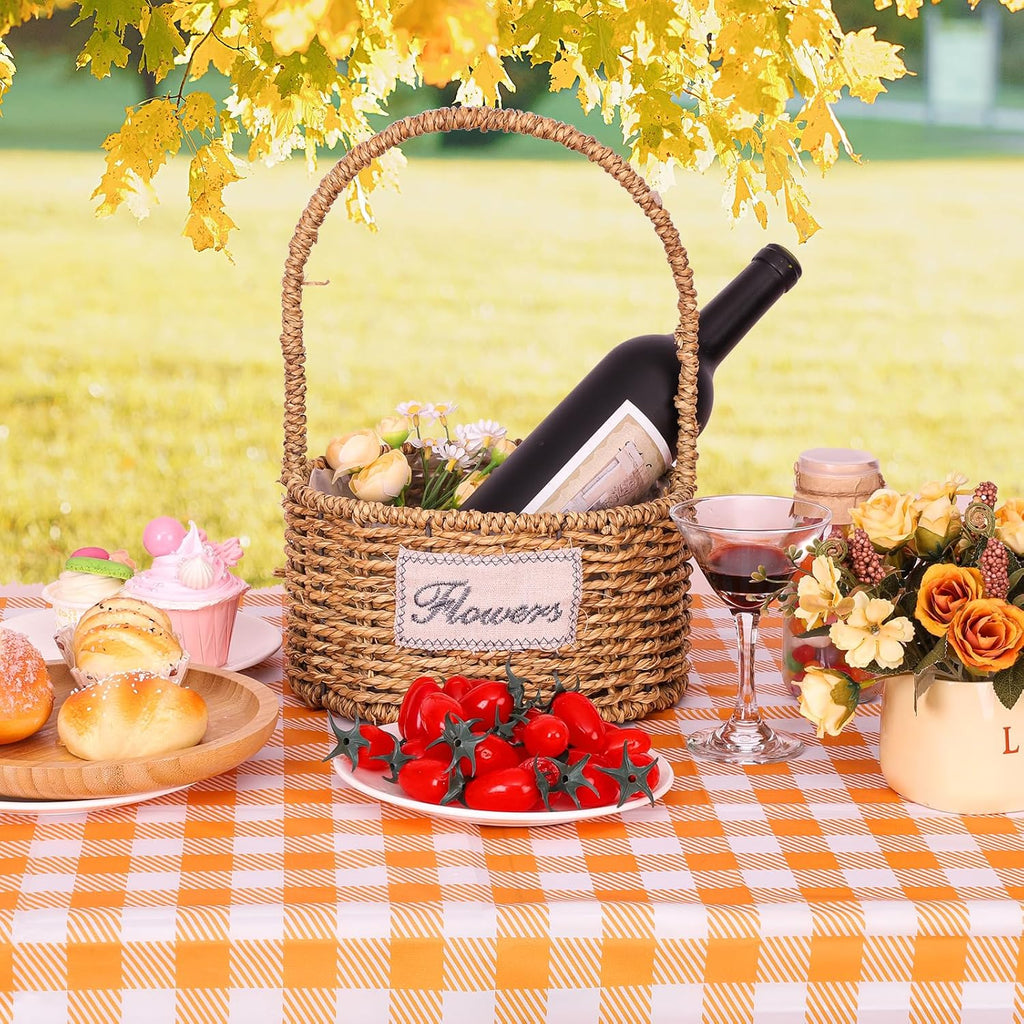 Skiennix 6 Pack Orange Gingham Tablecloths - 54 x 108 Inch Waterproof Disposable Covers for Parties & Picnics
