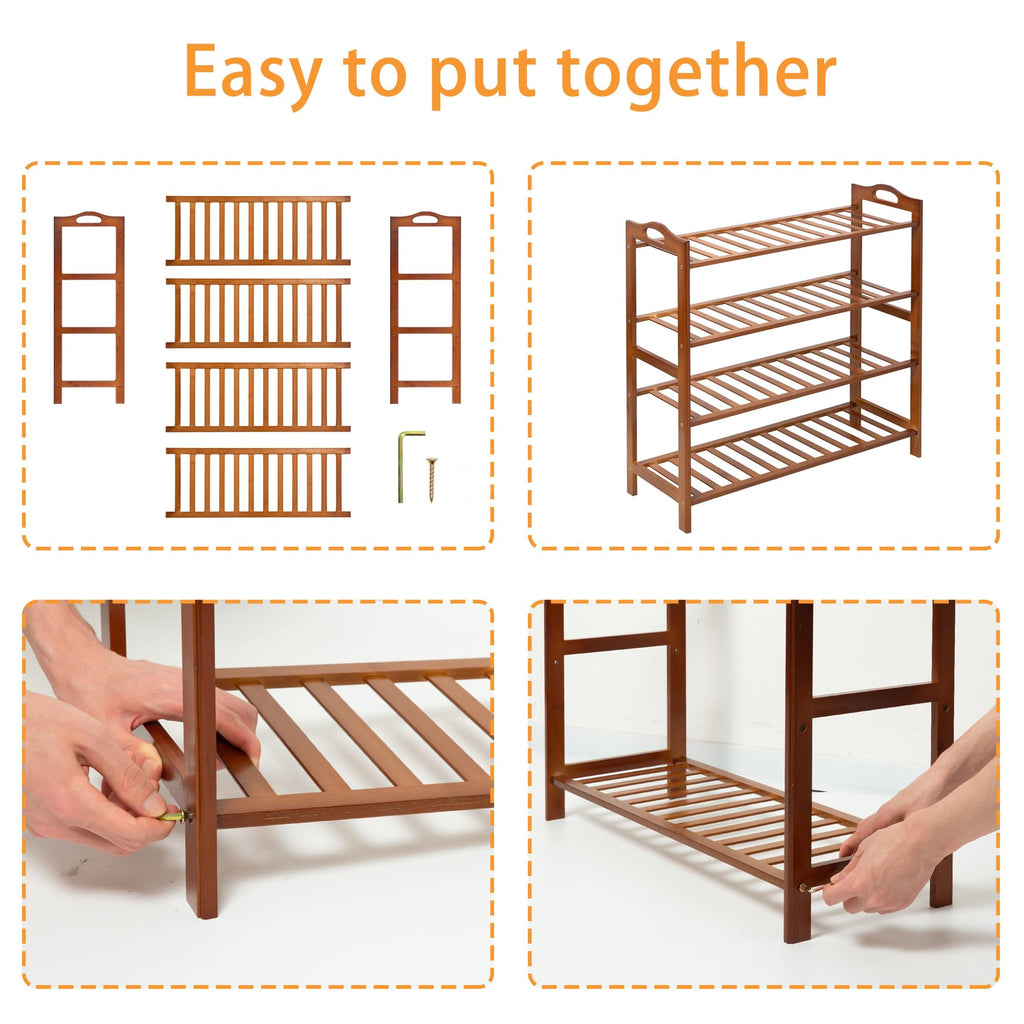 RMXANL 4 Tier Bamboo Shoe Rack, Free Standing Shoes Rack Shoe Shelf Shoe Organizer for Closet, Entryway, Bedroom, Living Room, Front Door, Studio, Bathroom