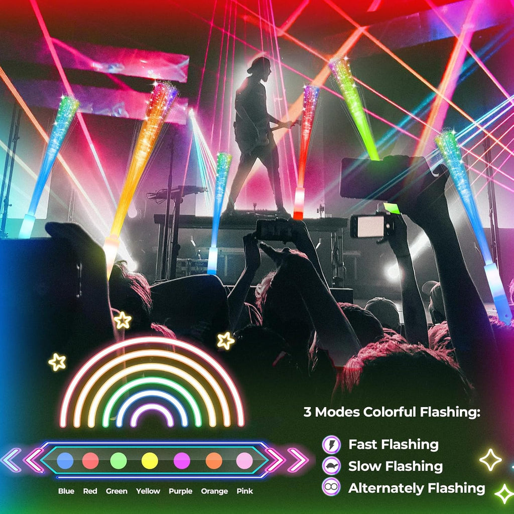 SHQDD Glow Fiber Wands - 28 PCS LED Light Sticks for Parties, Weddings, Halloween & New Year